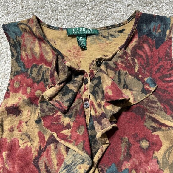 Lauren Ralph Lauren Y2K Womens Sz M Floral Ruffled Sleeveless Top Multicolor - Picture 6 of 7